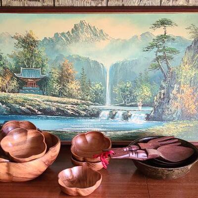 Lot 177: Vintage Painting and Wood Set