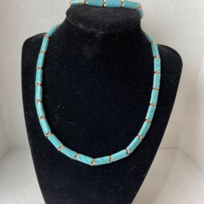 K693 Sterling Silver and Turquoise Necklace & Bracelet Set 