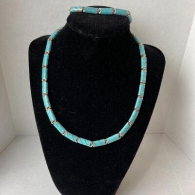 K693 Sterling Silver and Turquoise Necklace & Bracelet Set 