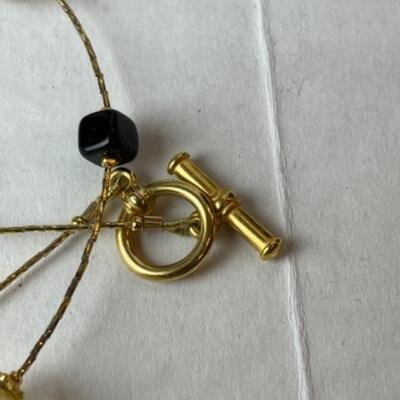 K694 Black And Gold Artisan Glass Beaded Necklace and Earring Set 