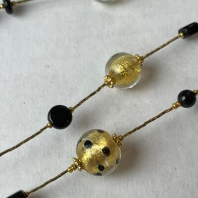 K694 Black And Gold Artisan Glass Beaded Necklace and Earring Set 