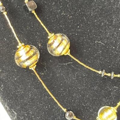 K694 Black And Gold Artisan Glass Beaded Necklace and Earring Set 