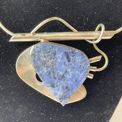 K695 Sterling Lapis Pin / Pendant Earring Set 