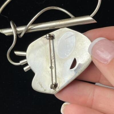 K695 Sterling Lapis Pin / Pendant Earring Set 