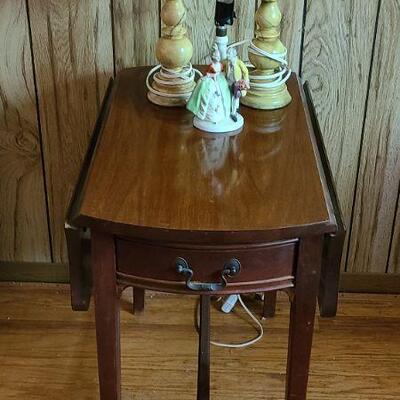 Lot 171: Antique Side Table & Marble Lamps