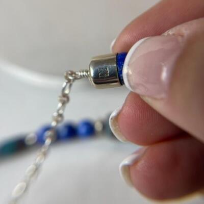 K700 Sterling Silver Blue Lapis Necklace and Bracelet Set 