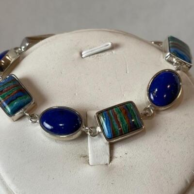 K700 Sterling Silver Blue Lapis Necklace and Bracelet Set 