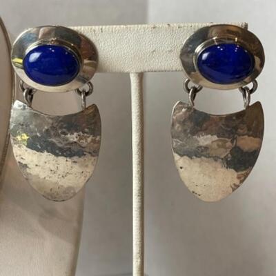 K701 Sterling Silver 3pc Blue Lapis Necklace /Slide Earring Set 