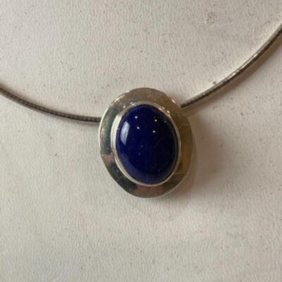 K701 Sterling Silver 3pc Blue Lapis Necklace /Slide Earring Set 