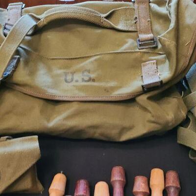 Lot 161: Military Backpack, Tent Pegs, Medical Supplies and More