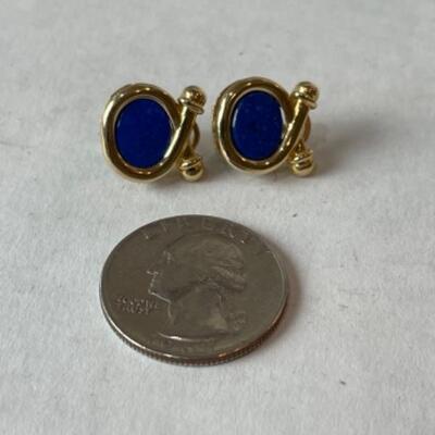 K702 14k Yellow Gold Blue Lapis Earrings and Necklace set 