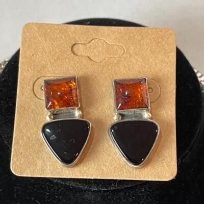 K703 Sterling Silver Black Onyx Necklace /Earrings 