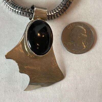 K703 Sterling Silver Black Onyx Necklace /Earrings 