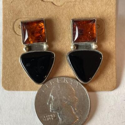 K703 Sterling Silver Black Onyx Necklace /Earrings 