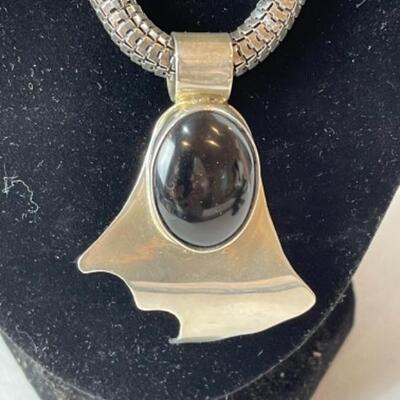 K703 Sterling Silver Black Onyx Necklace /Earrings 