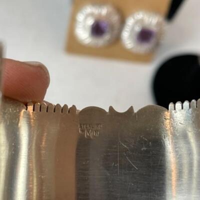 K704 Sterling Silver Amethyst 3pc Cuff, Earrings, Ring Set