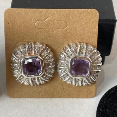 K704 Sterling Silver Amethyst 3pc Cuff, Earrings, Ring Set