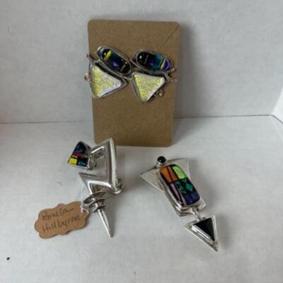 K706 Sterling Silver Artisan Dichroic Glass 3pc Set 