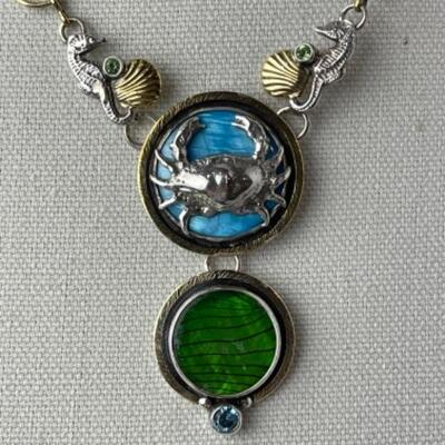 K707 Sterling Silver Artisan Crab Necklace and Earring Set 