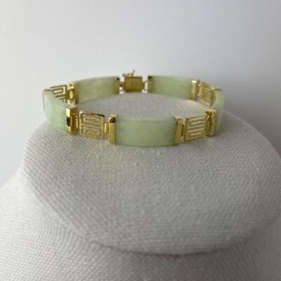 K709 14k Yellow Gold Jade Link Bracelet 