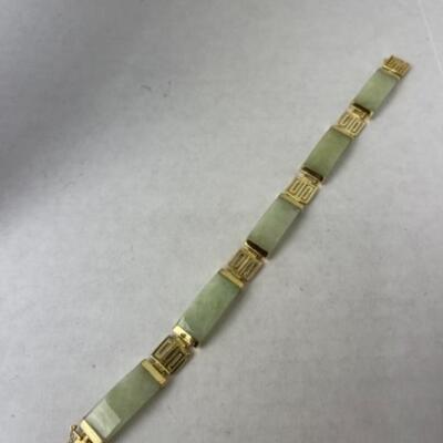 K709 14k Yellow Gold Jade Link Bracelet 
