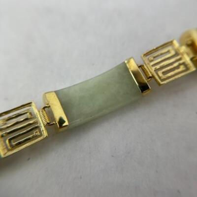 K709 14k Yellow Gold Jade Link Bracelet 