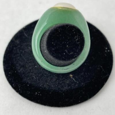 K711 14k Yellow Gold Pearl Jade Ladies Ring 