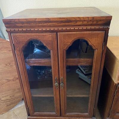 Repurposed Vintage Style Oak & Glass Record Media Cabinet