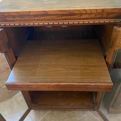 Repurposed Vintage Style Oak & Glass Record Media Cabinet