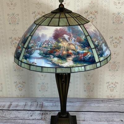 Thomas Kinkade Lamplight Bridge Table Lamp Collectible Stained Glass