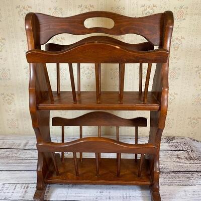 Traditional Magazine Rack, wood, double deck, Americana, fits in small space