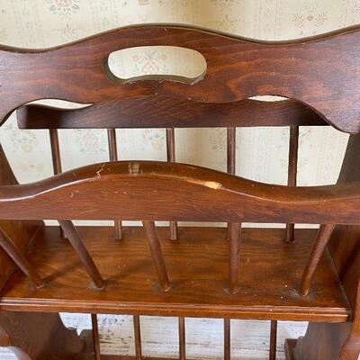 Traditional Magazine Rack, wood, double deck, Americana, fits in small space