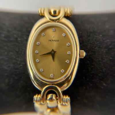 K713 MOVADO Asis Swiss Diamond Face Goldtone Watch 