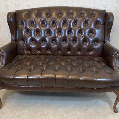 Love Seat #1 - Tufted Buttoned Dark Brown Faux Leather  Couch