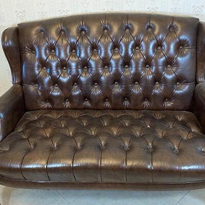 Love Seat #1 - Tufted Buttoned Dark Brown Faux Leather  Couch