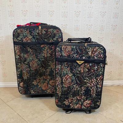 2 floral tapestry suitcases