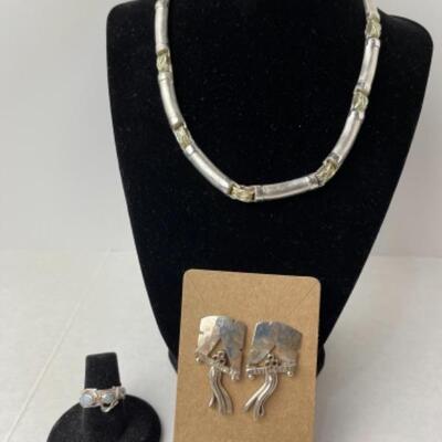 K715 3pc Sterling Silver Necklace,Earring, Ring Set 