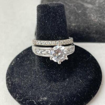 K718 Sterling Silver 3pc Diamonique  Set Bracelet and Ring Set