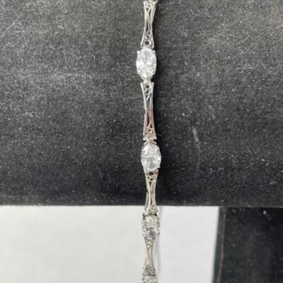 K718 Sterling Silver 3pc Diamonique  Set Bracelet and Ring Set