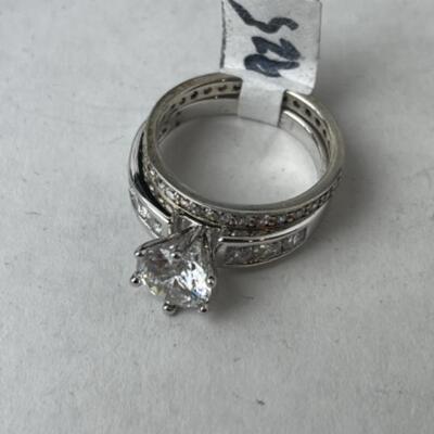 K718 Sterling Silver 3pc Diamonique  Set Bracelet and Ring Set