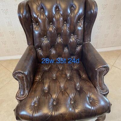 Dark Brown Faux Leather Buttoned Tufted Arm Chair
