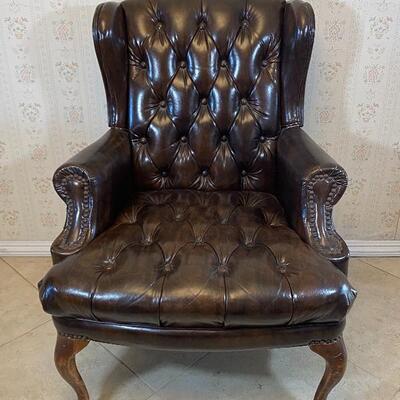 Dark Brown Faux Leather Buttoned Tufted Arm Chair