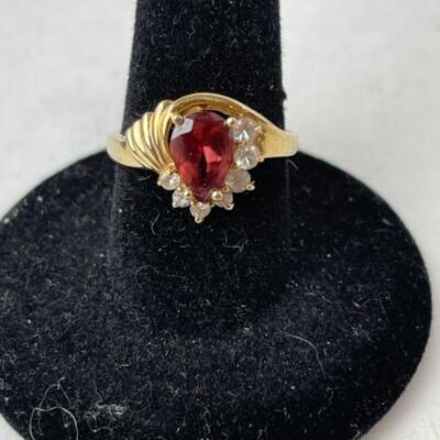 K723 14k Yellow Gold Pear Shaped Topaz and CZ Ladies Ring 