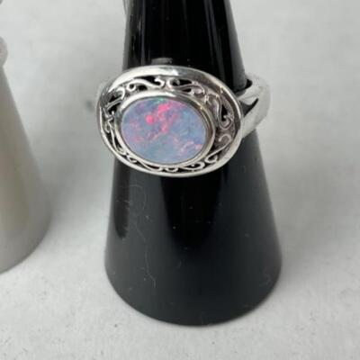 K731 Set of 3 Sterling Silver Opal, Topaz, Marcasite 