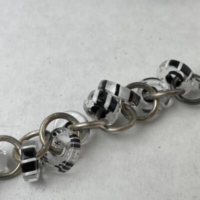 K733 Artisan 3pc Black and White Glass Bead Jewelry Set 