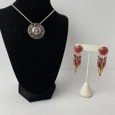 K736 Sterling 14k Yellow Gold Moon face Necklace Earring Set