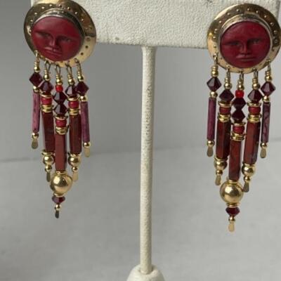 K736 Sterling 14k Yellow Gold Moon face Necklace Earring Set