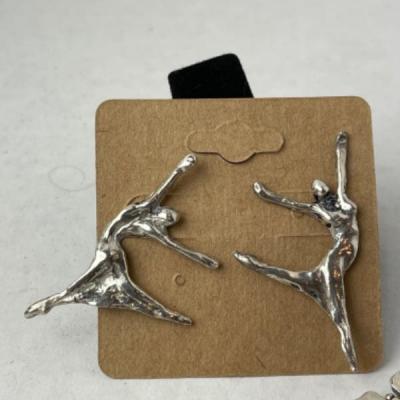 K739 Sterling Sunflower and Dancer Pierced Earring Set 