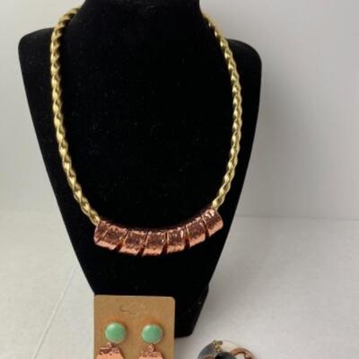 K740 Gold & Copper Costume 3pc Jewelry Set 