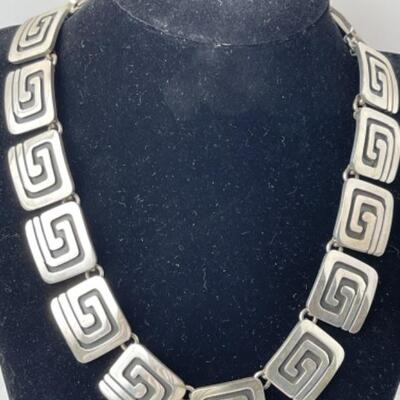 K741 Sterling TAXCO Mexican Necklace with Pin and Bracelet 